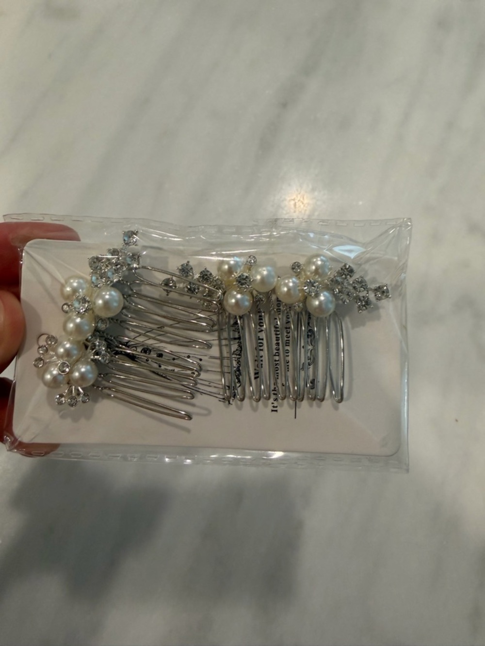 Pearl & Crystal Silver Hair Comb Set - White
